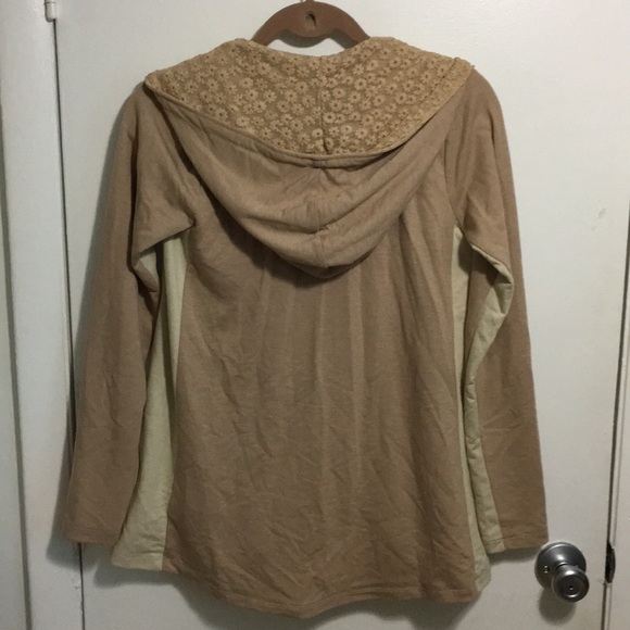 LOGO Lounge Zip Front Hoodie Lace Trim Beige Cream Size XXS - Picture 8 of 10